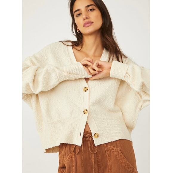 Free People Women Found My Friend Cardi Sweater Cardigan Cropped Cream Medium - Picture 11 of 11